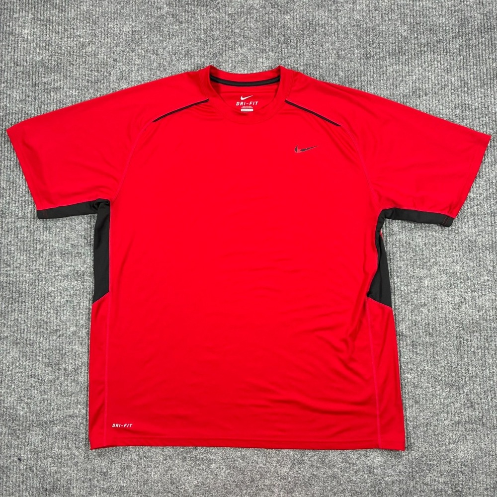 Nike Dri-FIT Training Shirt Mens 2XL Red Black Short Sleeve Athletic Swoosh